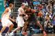 CHARLOTTE, NC - MARCH 20: Dwight Howard #8 of the Atlanta Hawks handles the ball during a game against the Charlotte Hornets on March 20, 2017 at Spectrum Center in Charlotte, North Carolina. NOTE TO USER: User expressly acknowledges and agrees that, by downloading and/or using this photograph, user is consenting to the terms and conditions of the Getty Images License Agreement. Mandatory Copyright Notice: Copyright 2017 NBAE (Photo by Kent Smith/NBAE via Getty Images)
