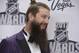 San Jose Sharks' Brent Burns poses before the NHL Awards, Wednesday, June 21, 2017, in Las Vegas. (AP Photo/John Locher)