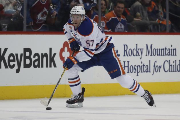 FILE - In this March 23, 2017, file photo, Edmonton Oilers center Connor McDavid (97) skates against the Colorado Avalanche in the second period of an NHL hockey game, in Denver. The significance of budding young stars Connor McDavid and Auston Matthews making their respective playoff debuts isn't lost on Wayne Gretzky. The Great One tells The Associated Press he sees parallels to the buzz in 2005 when Sidney Crosby and Alex Ovechkin entered the league.  (AP Photo/David Zalubowski, File)