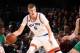 NEW YORK, NY - APRIL 2: Kristaps Porzingis #6 of the New York Knicks handles the ball during a game against the Boston Celtics on April 2, 2017 at Madison Square Garden in New York City, New York. NOTE TO USER: User expressly acknowledges and agrees that, by downloading and/or using this photograph, user is consenting to the terms and conditions of the Getty Images License Agreement. Mandatory Copyright Notice: Copyright 2017 NBAE (Photo by Nathaniel S. Butler/NBAE via Getty Images)