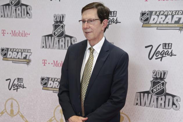 David Poile of the Nashville Predators poses before the NHL Awards, Wednesday, June 21, 2017, in Las Vegas. (AP Photo/John Locher)