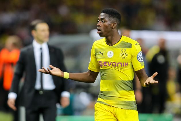 BERLIN, GERMANY - MAY 27: Ousmane Dembele of Dortmund gestures during the DFB Cup final match between Eintracht Frankfurt and Borussia Dortmund at Olympiastadion on May 27, 2017 in Berlin, Germany. (Photo by TF-Images/Getty Images)