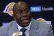 June 23, 2017; Los Angeles, CA, USA; Los Angeles Lakers president of basketball operations Magic Johnson speaks to media before introducing newly drafted player Lonzo Ball at Toyota Sports Center. Mandatory Credit: Gary A. Vasquez-USA TODAY Sports