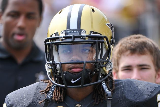 NASHVILLE, TN - SEPTEMBER 15:  Brandon Banks #26 of the Vanderbilt Commodores plays against the Presbyterian Blue Hose at Vanderbilt Stadium on September 15, 2012 in Nashville, Tennessee.  (Photo by Frederick Breedon/Getty Images)