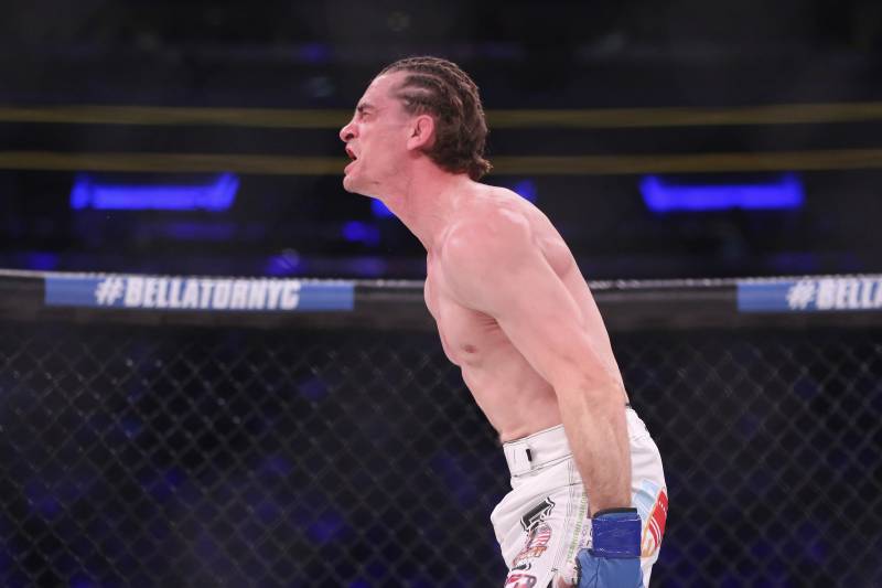Zach Freeman celebrates a win against Aaron Pico in a mixed martial arts bout at Bellator 180 on Saturday, June 24, 2017, in New York. Freeman won via first round submission. (AP Photo/Gregory Payan)