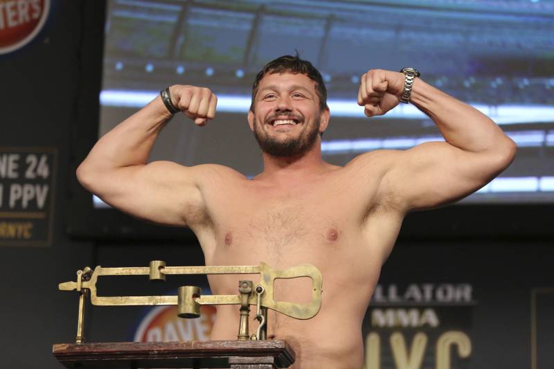Matt Mitrione is seen during a weigh-in before Bellator 180 on Friday, June 23, 2017, in New York. (AP Photo/Gregory Payan)