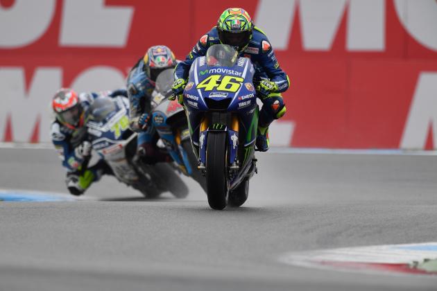 ASSEN, NETHERLANDS - JUNE 24:  Valentino Rossi of Italy and Movistar Yamaha MotoGP leads the field during the MotoGP Netherlands - Qualifying on June 24, 2017 in Assen, Netherlands.  (Photo by Mirco Lazzari gp/Getty Images)