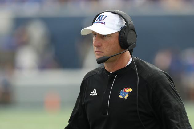 MEMPHIS, TN -SEPTEMBER 17: David Beaty, head coach of the Kansas Jayhawks looks to the sideline against the Memphis Tigers on September 17, 2016 at Liberty Bowl Memorial Stadium in Memphis, Tennessee. Memphis defeated Kansas 43-7. (Photo by Joe Murphy/Getty Images)