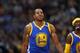 Golden State Warriors forward Andre Iguodala (9) in the second half of an NBA basketball game Monday, Feb. 13, 201, in Denver. The Nuggets won 132-110. (AP Photo/David Zalubowski)