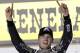 William Byron celebrates in Victory Lane after winning the NASCAR Xfinity Series auto race, Saturday, June 24, 2017, at Iowa Speedway in Newton, Iowa. (AP Photo/Charlie Neibergall)