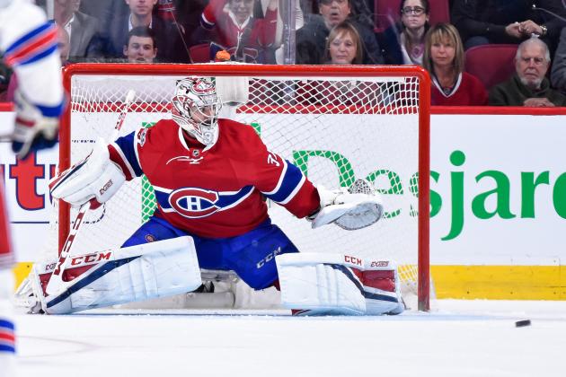 MONTREAL, QC - APRIL 20:  Carey Price #31 of the Montreal Canadiens watches the puck against the New York Rangers in Game Five of the Eastern Conference First Round during the 2017 NHL Stanley Cup Playoffs at the Bell Centre on April 20, 2017 in Montreal, Quebec, Canada.  The New York Rangers defeated the Montreal Canadiens 3-2 in overtime.  (Photo by Minas Panagiotakis/Getty Images)
