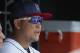 Detroit Tigers first baseman Miguel Cabrera (24) sits in dugout prior to the first baseball game of a doubleheader against the Cleveland Indians in Detroit, Saturday, July 1, 2017. (AP Photo/Rick Osentoski)