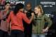 LOS ANGELES, CA - JUNE 29: Amanda Nunes (L), UFC bantamweight champion, poses with her belt as she faces face off with challenger Valentina Shevchenko during the UFC International Fight Week Media Day June 29, 2017, in Los Angeles, California. (Photo by Kevork Djansezian/Zuffa LLC via Getty Images)