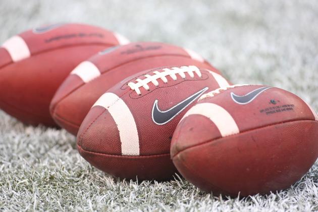 Nov 26, 2016; Pittsburgh, PA, USA; Official NCAA footballs sit in the end-zone before the Pittsburgh Panthers host the Syracuse Orange at Heinz Field. Pittsburgh won 76-61. Mandatory Credit: Charles LeClaire-USA TODAY Sports