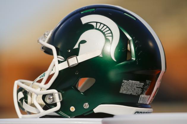 CHAMPAIGN, IL - NOVEMBER 05: A Michigan State Spartans helmet is seen during the game against the Illinois Fighting Illini at Memorial Stadium on November 5, 2016 in Champaign, Illinois. (Photo by Michael Hickey/Getty Images)