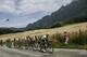 Riders of the Great Britain's Sky cycling team: (From R) Poland's Michal Kwiatkowski, Colombia's Sergio Henao, Spain's Mikel Landa, Spain's Mikel Nieve and Great Britain's Christopher Froome, wearing the overall leader's yellow jersey, ride as a media helicopter flies over during the 181,5 km ninth stage of the 104th edition of the Tour de France cycling race on July 9, 2017 between Nantua and Chambery. / AFP PHOTO / PHILIPPE LOPEZ (Photo credit should read PHILIPPE LOPEZ/AFP/Getty Images)