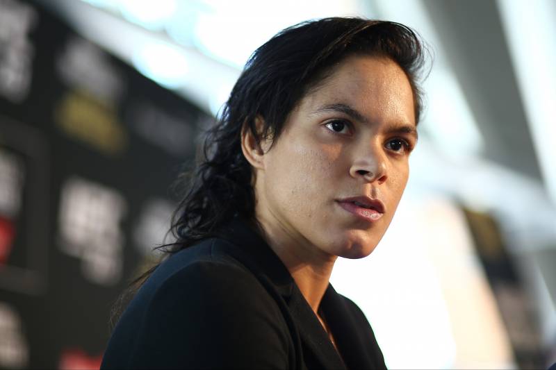 LAS VEGAS, NV - JULY 6: Amanda Nunes speaks to the media during the UFC 213 Ultimate Media Day event at T-Mobile Arena on July 6, 2017 in Las Vegas, Nevada. (Photo by Rey Del Rio/Getty Images)