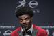 Louisville's Lamar Jackson answers questions during a news conference after winning the Heisman Trophy award, Saturday, Dec. 10, 2016, in New York. (AP Photo/Julie Jacobson)