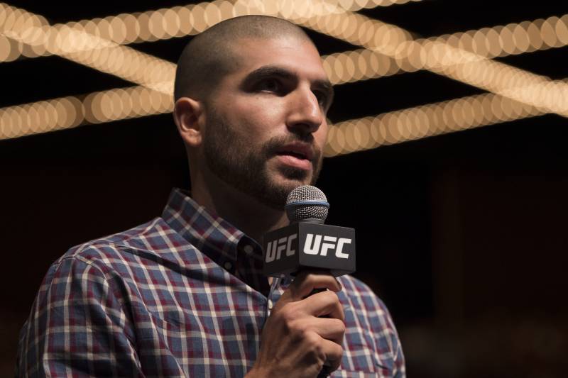 NEW YORK, NY - SEPTEMBER 27: Mixed martial artists journalist Ariel Helwani fields questions for fighters during the UFC 205 press event at Madison Square Garden on September 27, 2016 in New York City. (Photo by Jeff Bottari/Zuffa LLC/Zuffa LLC via Getty Images)