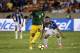 French Guiana midfielder Florent Malouda (15) controls the ball in front of Honduras midfielder Alfredo Mejia (8) in the first half of a CONCACAF Gold Cup soccer match in Houston, Tuesday, July 11, 2017. (AP Photo/David J. Phillip)
