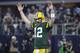 ARLINGTON, TX - JANUARY 15: Aaron Rodgers #12 of the Green Bay Packers reacts after a touchdown during the NFC Divisional Playoff game against the Dallas Cowboys at AT&T Stadium on January 15, 2017 in Arlington, Texas. The Packers defeated the Cowboys 34-31. (Photo by Joe Robbins/Getty Images)
