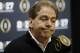 Alabama head coach Nick Saban answers questions during media day for the NCAA college football playoff championship game against Clemson Saturday, Jan. 7, 2017, in Tampa, Fla. (AP Photo/David J. Phillip)