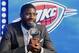 Oklahoma City Thunder forward Paul George speaks to at a rally to introduce him to fans in Oklahoma City, Wednesday, July 12, 2017. (AP Photo/Sue Ogrocki)