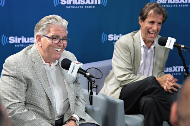 NEW YORK, NY - JULY 06:  Chris Russo (R) and Mike Francesa (L) of 'Mike and the Mad Dog' get together for a SiriusXM Town Hall hosted by Chazz Palminteri at SiriusXM Studios on July 6, 2017 in New York City.  (Photo by Cindy Ord/Getty Images for SiriusXM)
