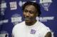 New York Giants wide receiver Brandon Marshall speaks to reporters during the team's organized team activities at its NFL football training facility, Thursday, May 25, 2017, in East Rutherford, N.J. (AP Photo/Julio Cortez)