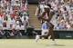 Venus Williams of the United States returns to Britain's Johanna Konta, during their Women's Singles semifinal match on day nine at the Wimbledon Tennis Championships in London Thursday, July 13, 2017. (AP Photo/Kirsty Wigglesworth)