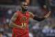 FILE - This April 26, 2017 file photo shows Atlanta Hawks guard Tim Hardaway Jr. (10) during the first half in Game 5 of a first-round NBA basketball playoff series against the Washington Wizards in Washington. The New York Knicks announced Saturday, July 8, 2017 they have signed free-agent guard Tim Hardaway Jr. to a four-year, $71 million contract. (AP Photo/Nick Wass)