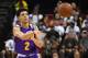 LAS VEGAS, NV - JULY 13: Lonzo Ball #2 of the Los Angeles Lakers passes the ball up the court against the Cleveland Cavaliers during the 2017 Summer League at the Thomas & Mack Center on July 13, 2017 in Las Vegas, Nevada. Los Angeles won 94-83. NOTE TO USER: User expressly acknowledges and agrees that, by downloading and or using this photograph, User is consenting to the terms and conditions of the Getty Images License Agreement. (Photo by Ethan Miller/Getty Images)