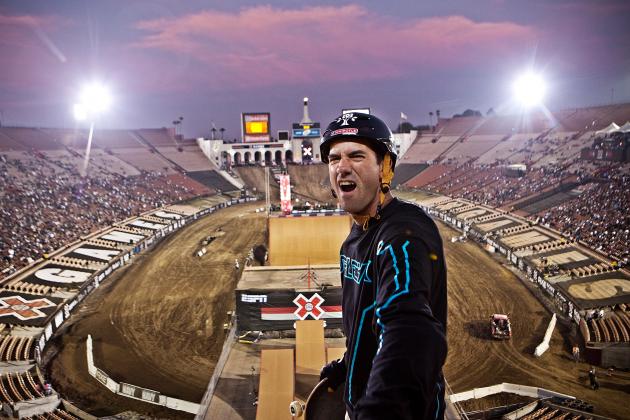 LOS ANGELES, CA - JULY 31:  Skateboarder Bob Burnquist competes in the Skateboard Big Air Rail Jam Final during the Summer X Games Sixteen on July 31, 2010 in Los Angeles, California.  (Photo by Bo Bridges/Getty Images)