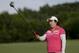 China's Shanshan Feng lines up her tee shot on the 18th hole during the third round of the U.S. Women's Open Golf tournament, Saturday, July 15, 2017, in Bedminster, N.J. (AP Photo/Seth Wenig)