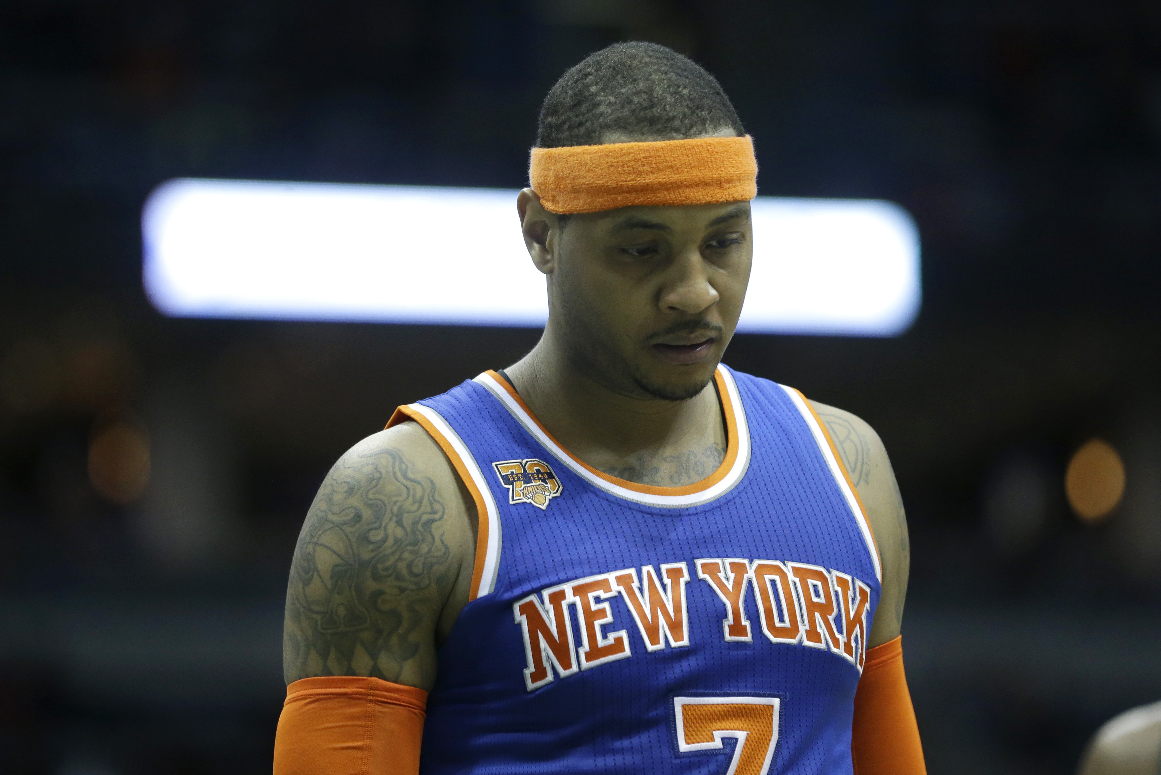 New York Knicks' Carmelo Anthony during the second half of an NBA basketball game against the Milwaukee Bucks Wednesday, March 8, 2017, in Milwaukee. (AP Photo/Aaron Gash)