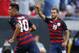 United States' Joe Corona (10) celebrates with Graham Zusi (19) after scoring a goal against Nicaragua during a CONCACAF Gold Cup soccer match in Cleveland, Ohio, Saturday, July 15, 2017. (AP Photo/Ron Schwane)