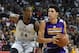 LAS VEGAS, NV - JULY 15: Lonzo Ball #2 of the Los Angeles Lakers drives against Rondae Hollis-Jefferson #24 of the Brooklyn Nets during the 2017 Summer League at the Thomas & Mack Center on July 15, 2017 in Las Vegas, Nevada. NOTE TO USER: User expressly acknowledges and agrees that, by downloading and or using this photograph, User is consenting to the terms and conditions of the Getty Images License Agreement. (Photo by Ethan Miller/Getty Images)