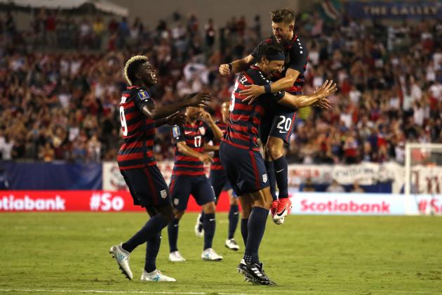 TAMPA, FL - JULY 12:  Omar Gonzalez of the United States celebrates scoring a goal to make the score 1-0 during the 2017 CONCACAF Gold Cup Group B match between the United States and Martinique at Raymond James Stadium on July 12, 2017 in Tampa, Florida.  (Photo by Matthew Ashton - AMA/Getty Images)