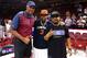 PHILADELPHIA, PA - JULY 16: Coach Julius 'Dr. J' Erving of Tri-State, Allen Iverson #3 of 3's Company and founder Ice Cube pose during week four of the BIG3 three on three basketball league at Wells Fargo Center on July 16, 2017 in Philadelphia, Pennsylvania. (Photo by Mitchell Leff/BIG3/Getty Images)