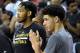 LAS VEGAS, NV - JULY 16: Brandon Ingram (L) #14 and Lonzo Ball #2 of the Los Angeles Lakers react on the bench as the final seconds tick off the clock in their 108-98 win over the Dallas Mavericks in a semifinal game of the 2017 Summer League at the Thomas & Mack Center on July 16, 2017 in Las Vegas, Nevada. NOTE TO USER: User expressly acknowledges and agrees that, by downloading and or using this photograph, User is consenting to the terms and conditions of the Getty Images License Agreement. (Photo by Ethan Miller/Getty Images)