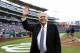 FILE - In this Friday, April 26, 2013 file photo, former Washington Senators broadcaster Bob Wolff waves to the crowd during a pre-game ceremony to honor him, before a baseball game between the Washington Nationals and the Cincinnati Reds at Nationals Park in Washington. Bob Wolff, the only sportscaster to call play-by-play of championships in all four major North American professional team sports, has died, Saturday, July 15, 2017. He was 96. (AP Photo/Alex Brandon, File)