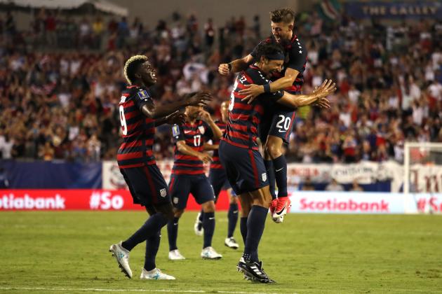 TAMPA, FL - JULY 12:  Omar Gonzalez of the United States celebrates scoring a goal to make the score 1-0 during the 2017 CONCACAF Gold Cup Group B match between the United States and Martinique at Raymond James Stadium on July 12, 2017 in Tampa, Florida.  (Photo by Matthew Ashton - AMA/Getty Images)