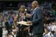 Los Angeles Clippers guard Chris Paul (3) takes instruction from head coach Doc Rivers in the second half of an NBA basketball game against the Dallas Mavericks in Dallas, Thursday, March 23, 2017. (AP Photo/Tony Gutierrez)