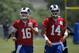 Los Angeles Rams quarterback Jared Goff, left, and quarterback Sean Mannion stand together during NFL football practice, Tuesday, May 30, 2017, in Thousand Oaks, Calif. (AP Photo/Mark J. Terrill)