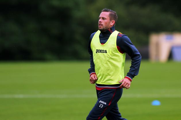 SWANSEA, WALES - JULY 11: Gylfi Sigurdsson in action during the Swansea City Training at The Fairwood Training Ground on July 11, 2017 in Swansea, Wales. (Photo by Athena Pictures/Getty Images)