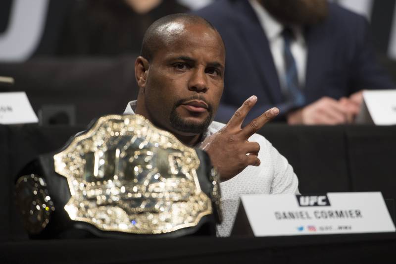 DALLAS, TX - MAY 12: Daniel Cormier speaks to the media during the UFC Summer Kickoff Press Conference at the American Airlines Center on May 12, 2017 in Dallas, Texas. (Photo by Cooper Neill/Zuffa LLC/Zuffa LLC via Getty Images)