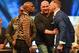 Jul 14, 2017; London, United Kingdom; Dana White steps in as Conor McGregor and Floyd Mayweather face off during a world tour press conference to promote the upcoming Mayweather vs McGregor boxing fight at SSE Arena. Mandatory Credit: Steve Flynn-USA TODAY Sports