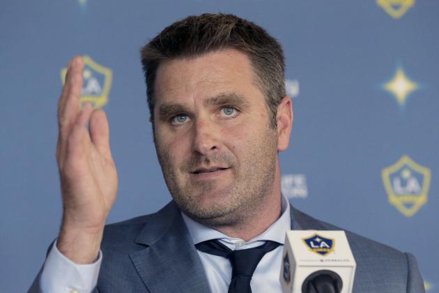 Curt Onalfo is introduced as the new head coach of the Los Angeles Galaxy soccer team at news conference in Carson, Calif., Tuesday, Dec. 13, 2016. Onalfo replaces Bruce Arena, who returned to the U.S. national team after guiding the Los Angeles Galaxy to three MLS Cup titles. (AP Photo/Nick Ut)