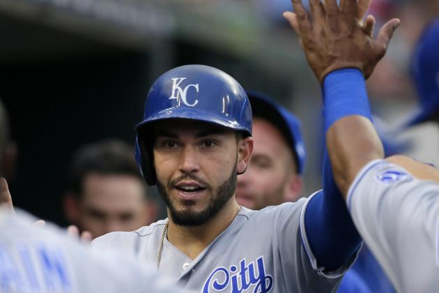 DETROIT, MI - JULY 26: Eric Hosmer #35 of the Kansas City Royals celebrates after scoring against the Detroit Tigers during the third inning at Comerica Park on July 26, 2017 in Detroit, Michigan. (Photo by Duane Burleson/Getty Images)