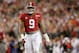 TAMPA, FL - JANUARY 09: Defensive lineman Da'Shawn Hand #9 of the Alabama Crimson Tide reacts during the first half against the Clemson Tigers in the 2017 College Football Playoff National Championship Game at Raymond James Stadium on January 9, 2017 in Tampa, Florida. (Photo by Jamie Squire/Getty Images)